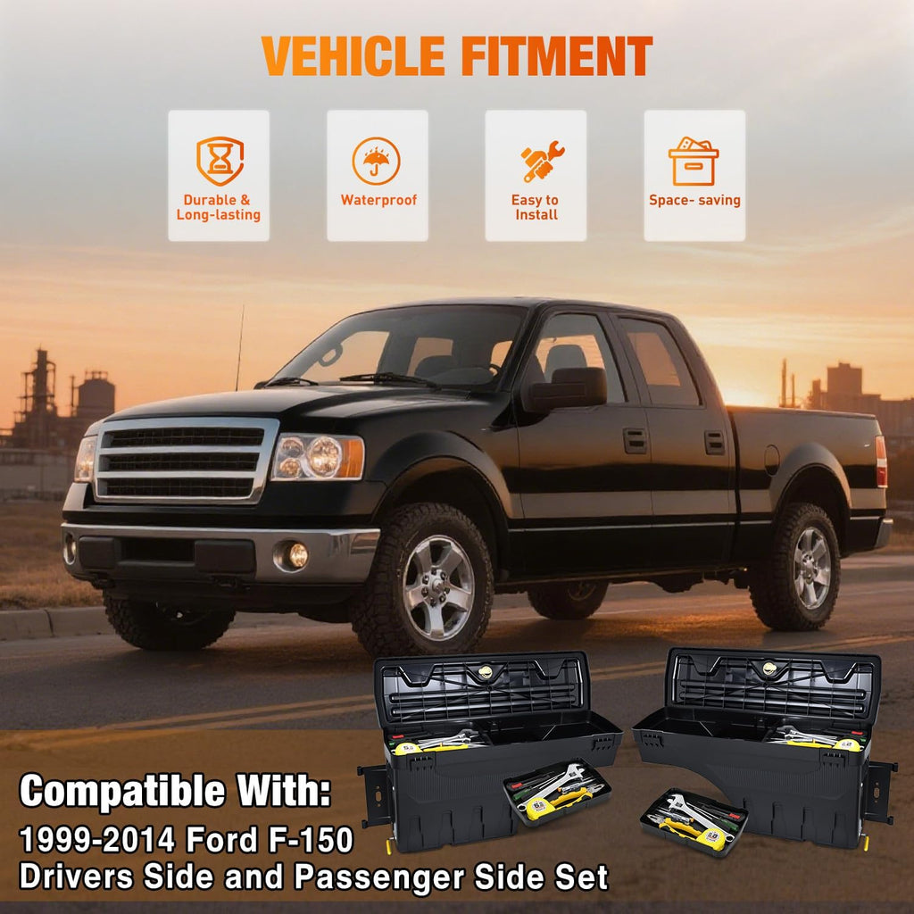 Nilight Truck Bed Tool Box Driver Side & Passenger Side Truck Tool Box Fit for Ford F-150 1999-2014 ABS Swing Case Truck Bed Storage Box with Lockable Lid Waterproof Wheel Well Toolbox Black