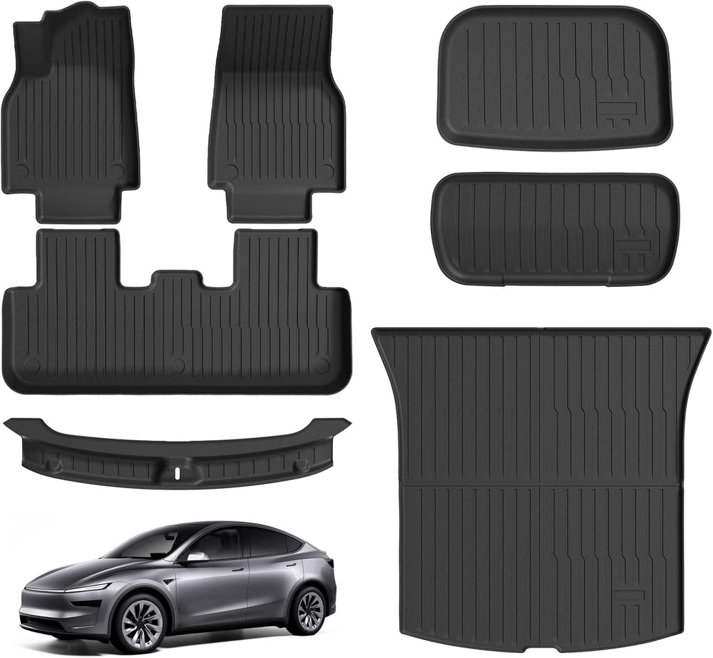 Floor Mats Trunk Mat for Tesla Model Y Juniper 2025 2026(5-Seat), All Weather TPE Floor Liners with Trunk Door Sill Protector Custom Fit for Model Y Juniper Accessories 7PCs