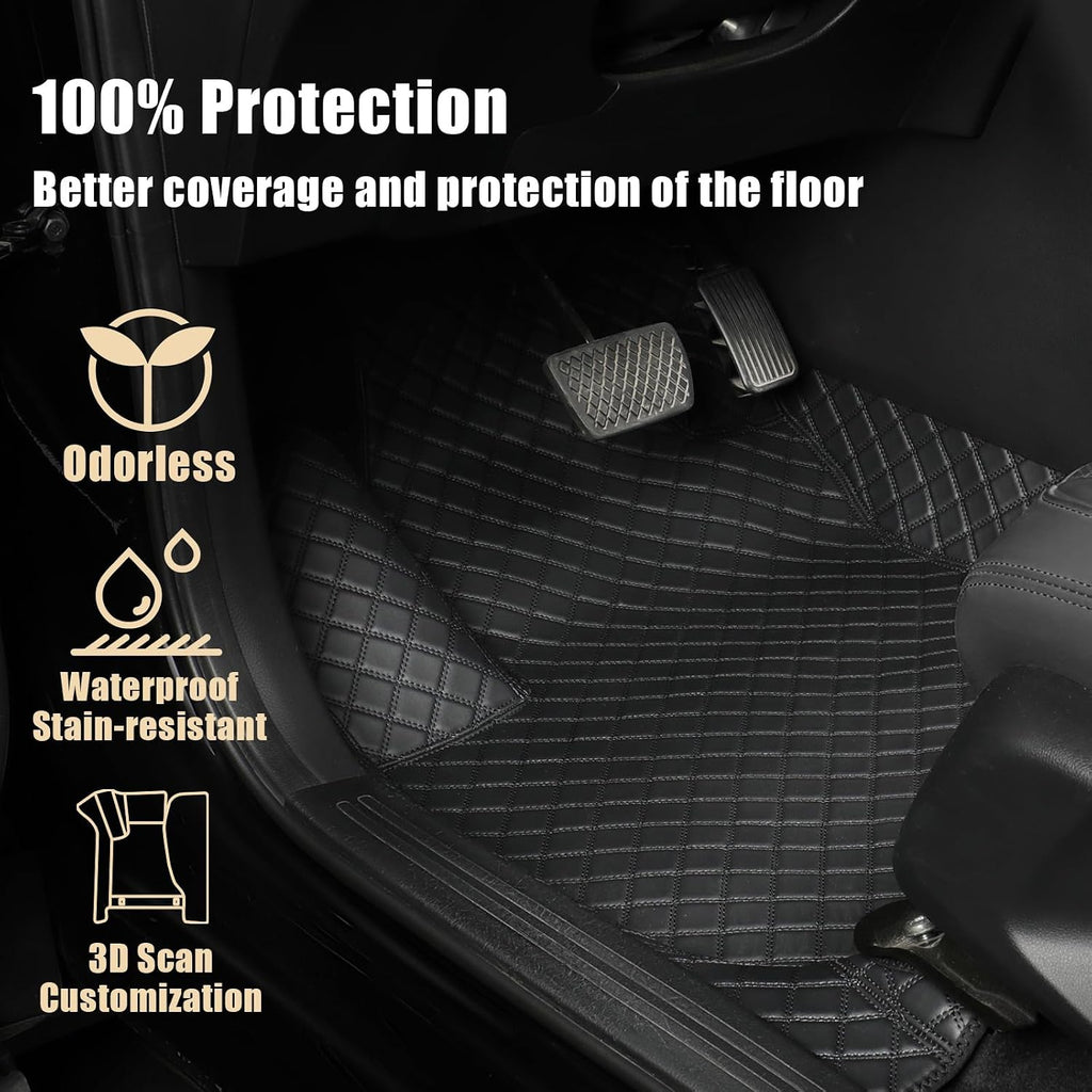 EKR Custom Floor Mats for Toyota RAV4 (Hybrid only) 2019-2025, Front & 2nd Row Luxury Car Floor Mat Fit RAV4 2019 2020 2021 2022 2023 2024 2025 - Leatherette (Black and Black Stitching)