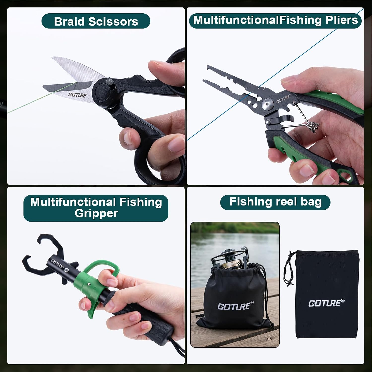 Goture Fishing Poles and Reels Combo - Green Telescoping Fishing Rod Portable Travel Kit with Carrier Bag for Freshwater Saltwater