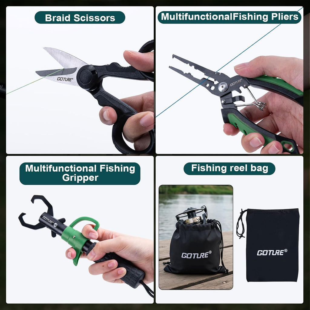 Goture Fishing Poles and Reels Combo - Green Telescoping Fishing Rod Portable Travel Kit with Carrier Bag for Freshwater Saltwater