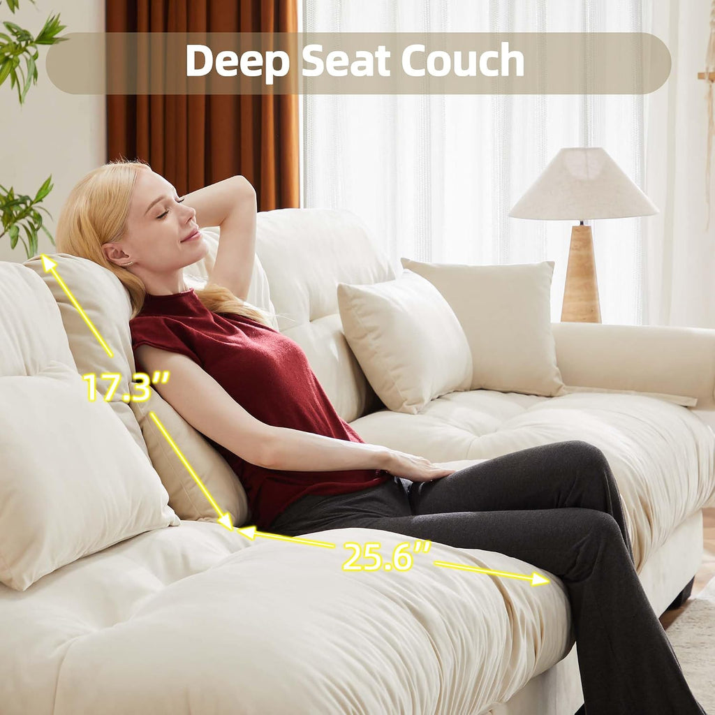 93.7' Loveseat Sofa Modular Sectional Sofa, 2 Seater Modern Cloud L Shaped Couch, Oversized Sectional Couches for Living Room, Comfy Velvet Sofas Deep Seat Couch with 4 Pillows, Cream