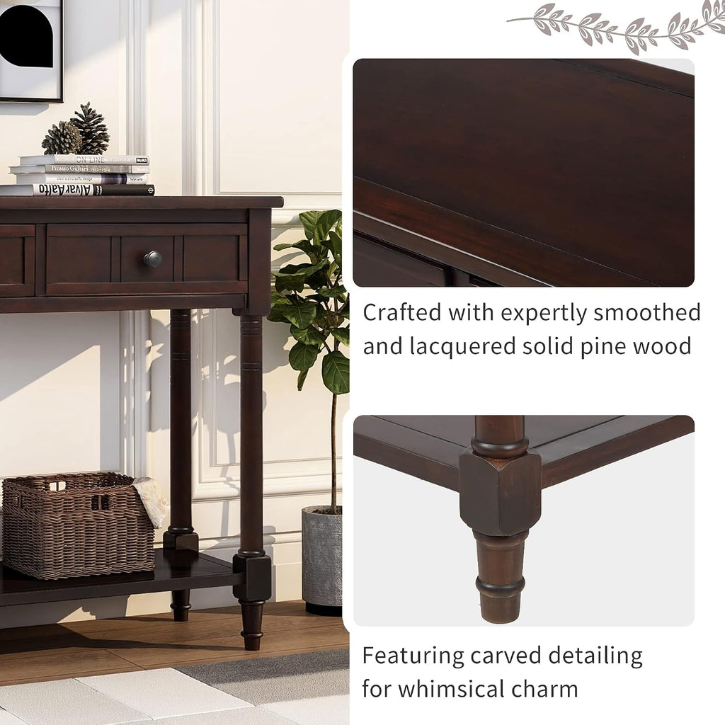 Merax Wood Sofa Table Console Table,Entryway Table Traditional Design with Two Drawers and Bottom Shelf for Living Room,Hallway,Dining Room,Espresso