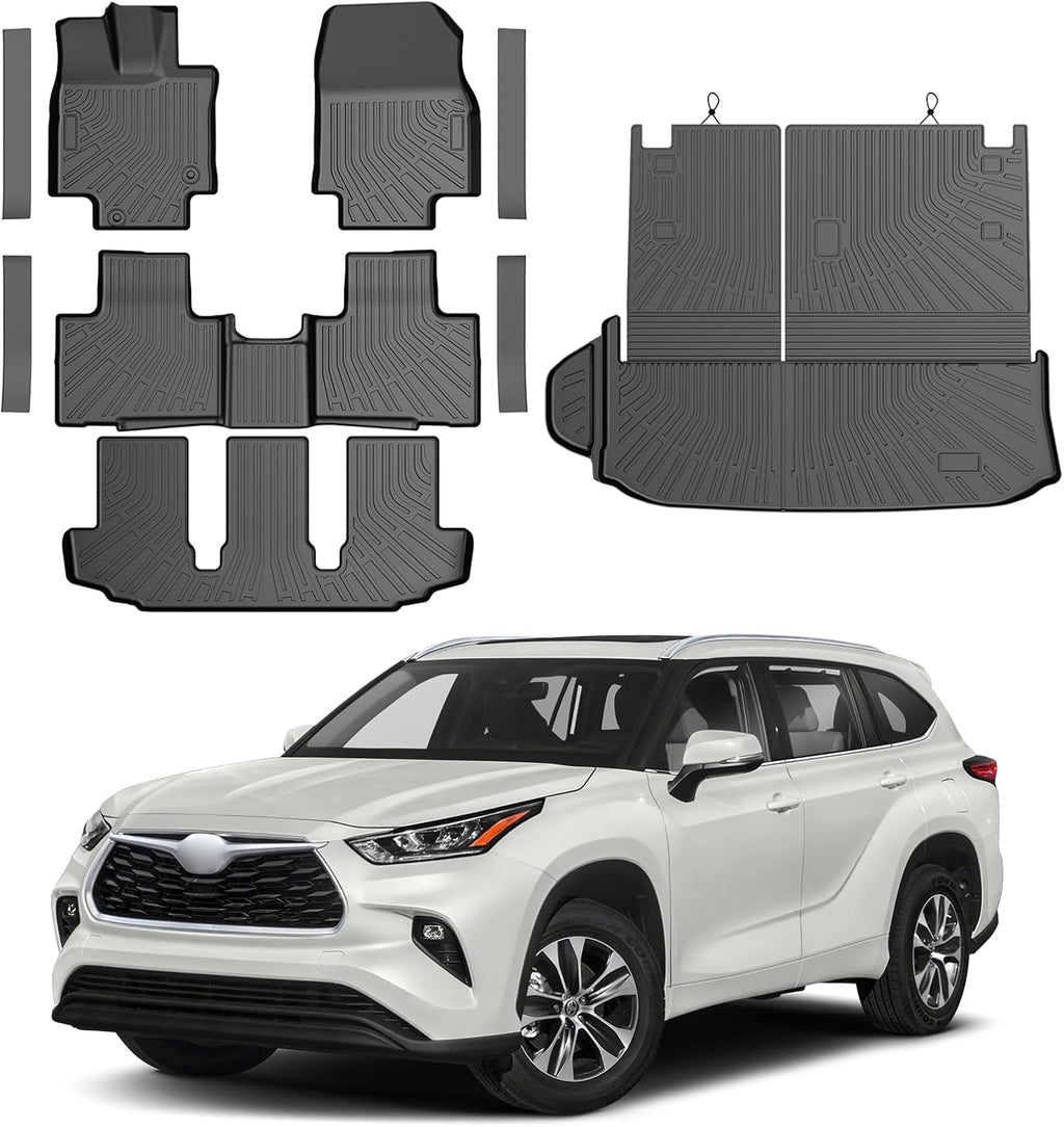 Cartist Floor Mats for Toyota Highlander 2020-2026 7 Seat (Both Hybrid and Gas, Not Grand), All Weather Cargo Liner with Backrest Mat and Door Sill Guards for Highlander Accessories, Heavy Duty