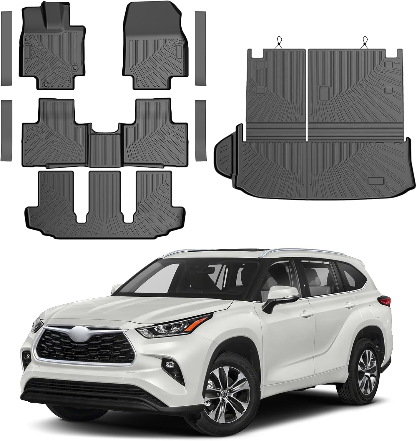 Cartist Floor Mats for Toyota Highlander 2020-2026 7 Seat (Both Hybrid and Gas, Not Grand), All Weather Cargo Liner with Backrest Mat and Door Sill Guards for Highlander Accessories, Heavy Duty