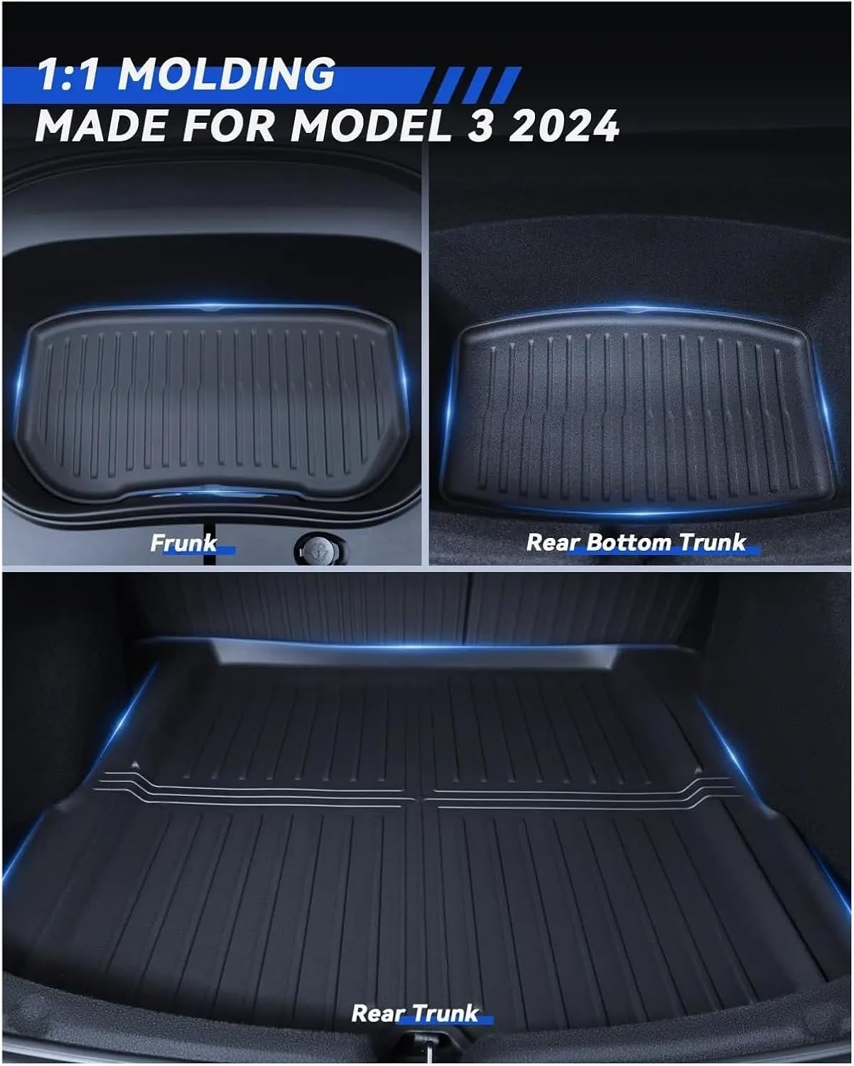 Compatible with Tesla Model 3 2024 Highland Floor Mats Cargo Liner Waterproof Anti-Slip Trunk Mat TPE Pads Left/Right Hand Rubber(6pcs Left Hand)