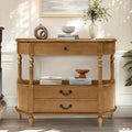 Retro Curved Console Table, 43' Solid Wood Half Moon Console Table Entryway Table Sofa Table with Open Shelf Curved Corners 3 Drawers Pine Roman Legs for Living Room,Hallway,Entryway,Brown