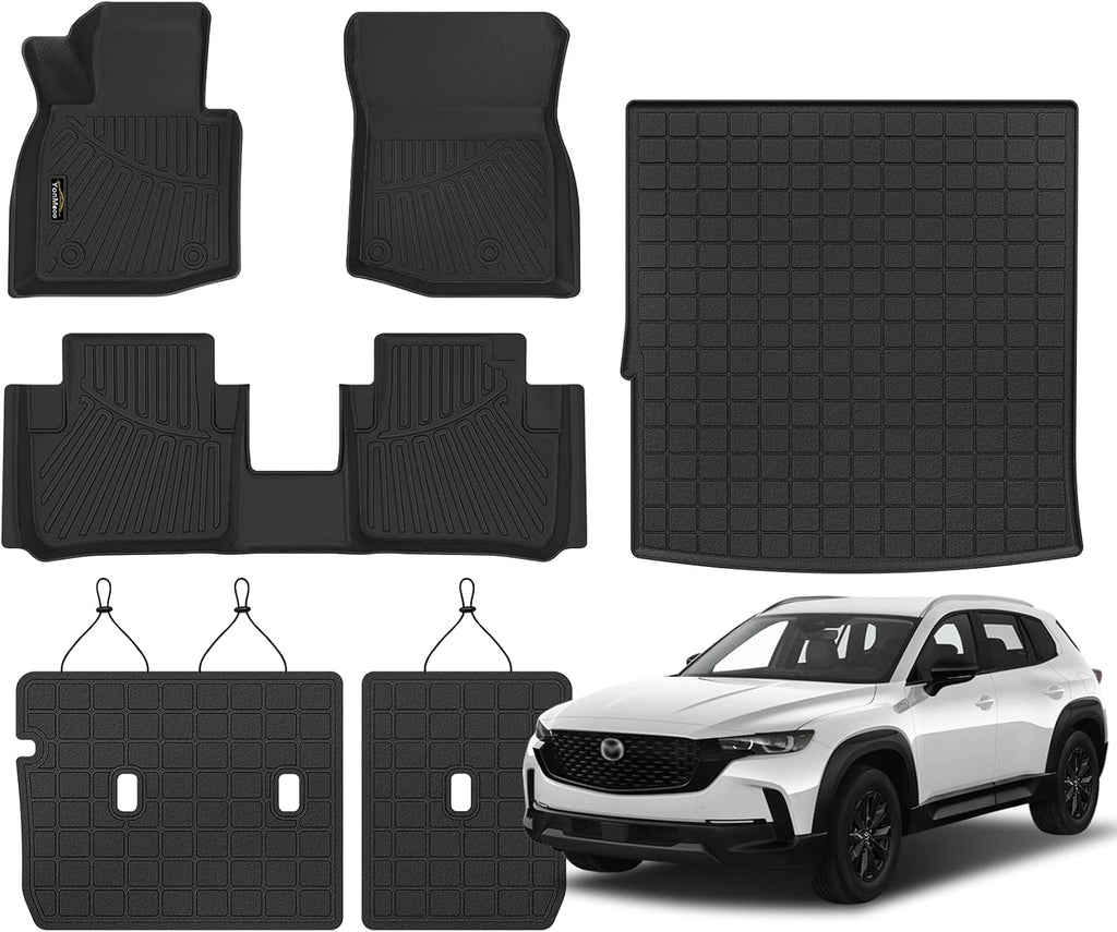 Floor Mats for Mazda CX-50 Hybrid 2025-2026 & Cargo Liners & Backrest Mat All Weather TPE Rubber Trunk Mat Back Seat Protector Full Set for CX50 2025 Plug-in Hybrid Accessories, Black