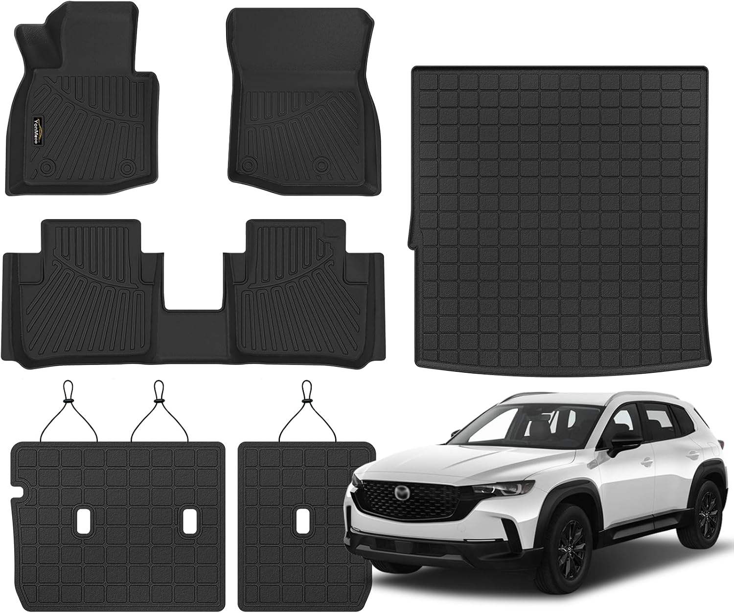 Floor Mats for Mazda CX-50 Hybrid 2025-2026 & Cargo Liners & Backrest Mat All Weather TPE Rubber Trunk Mat Back Seat Protector Full Set for CX50 2025 Plug-in Hybrid Accessories, Black