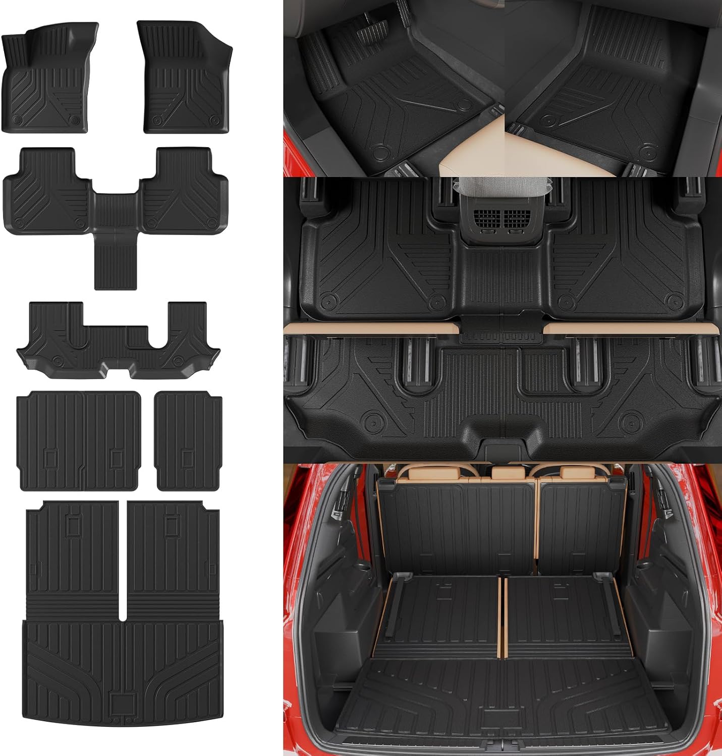 Floor Mats Compatible with 2018-2025 2026 Volkswagen Atlas (NOT for Cross Sport) Trunk Mat Cargo Liner Kick Mat 2024 VW Atlas Accessories (Trunk Mat+2nd&3rd Row Backrest Mats+Floor Mats)