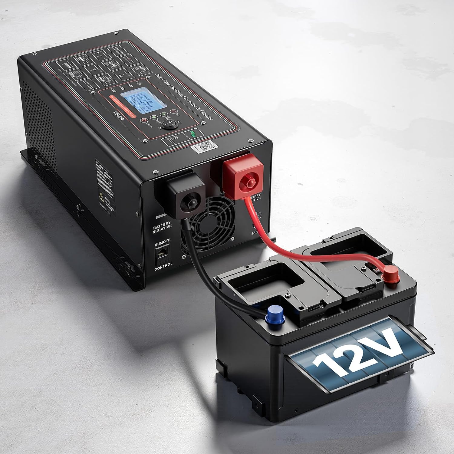 VEVOR Pure Sine Wave Inverter Charger, 1200W, DC 12V to AC 120V Power Inverter with LCD Display, Remote Control, Low Frequency, for RV Camper Home, Compatible with 12V LiFePO4 Lithium Batteries