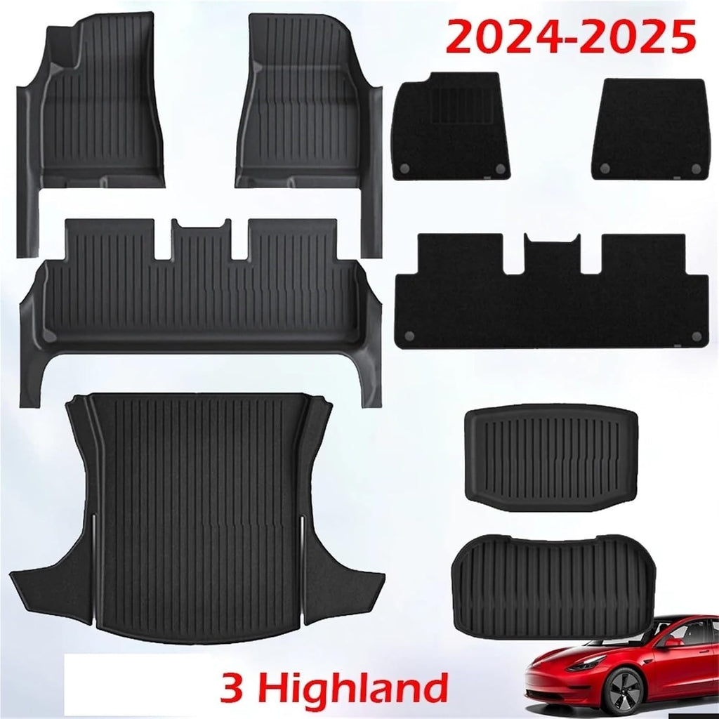 TPE Floor Mat with Door Sill Protector Compatible for Tesla Model 3 Highland 2025 2024 Floor Trunk Mats Cargo Liner(DLFM-3PCS)