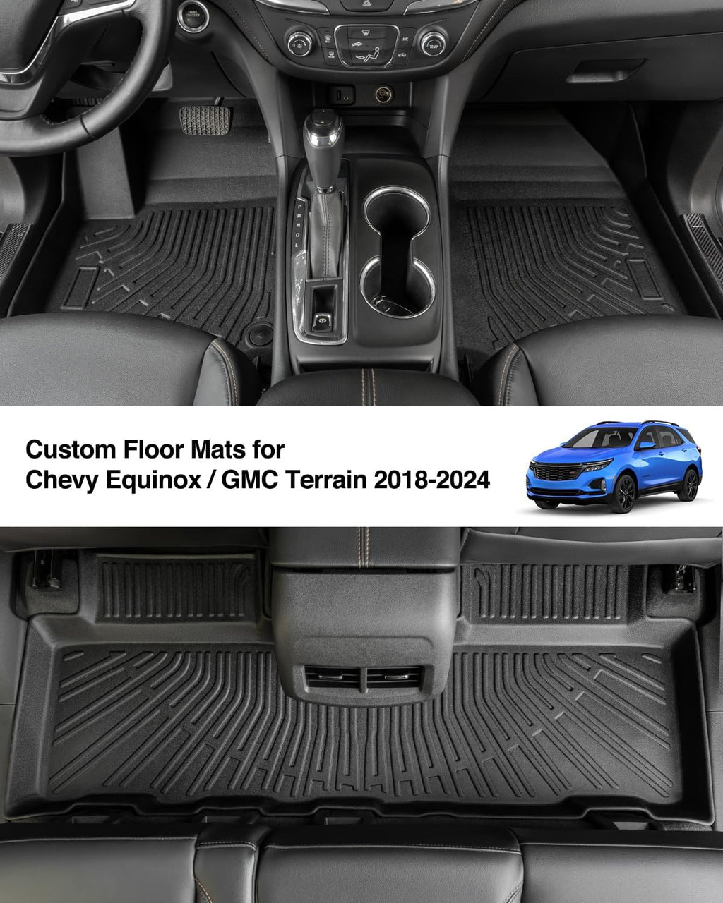 Floor Mats for Chevy Equinox for GMC Terrain 2024 2023 2022 2021 2020 2019 2018, All-Weather TPE Floor Mats Rear Backrest Mats Cargo Liner Custom Fit for Chevrolet Equinox Terrain Accessories