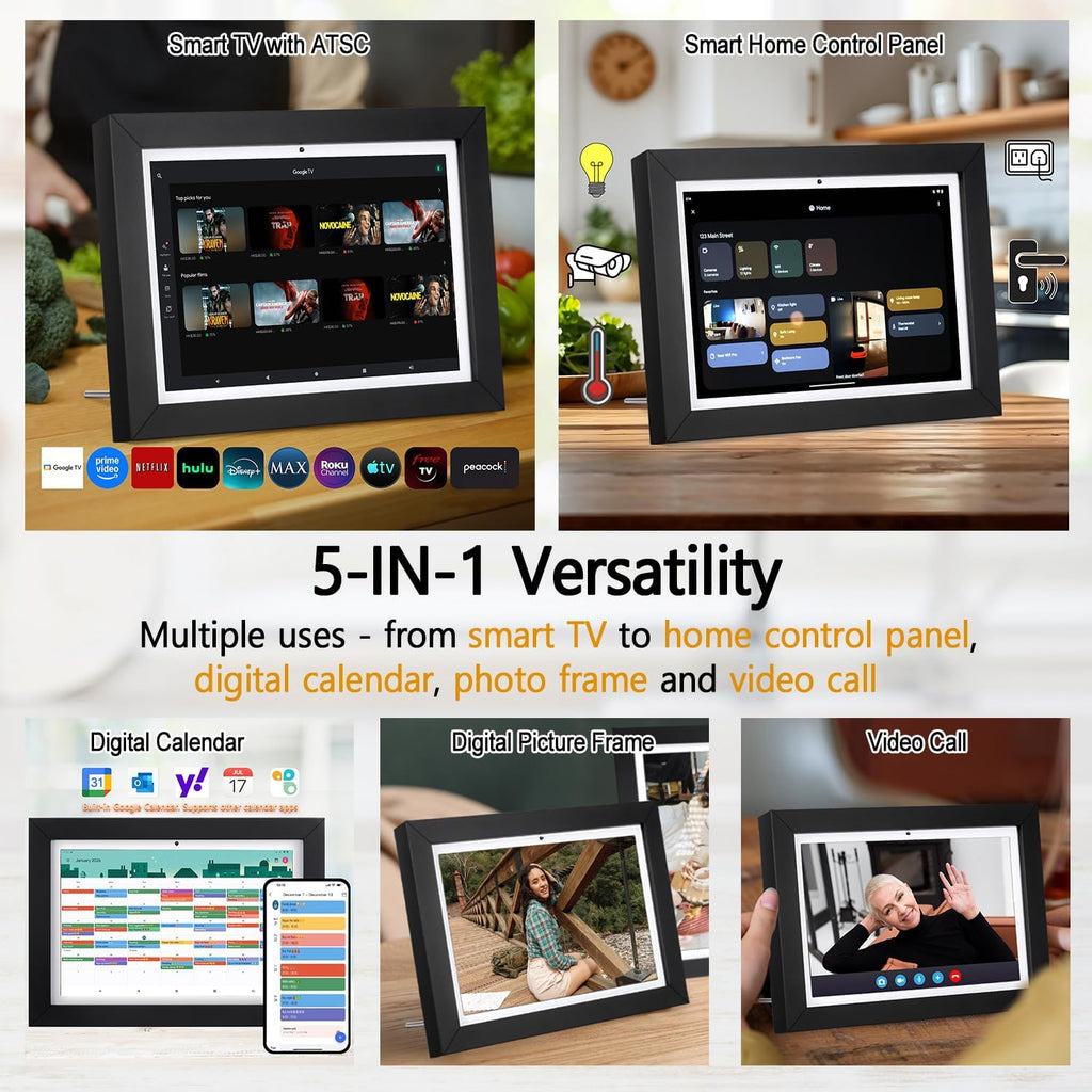 10 Inch Small Smart TV with ATSC Tuner & Touch Screen, 5-in-1 Kitchen TV with Home Control Panel, Video Call, Calendar & Photo Frame Functions, Portable MINI for Bedroom, RV, Camper