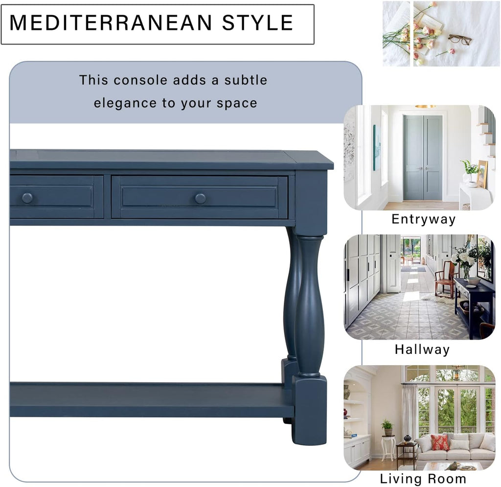 Merax Console Table, 64' Long Extra-Thick Entryway Table Sofa Table with 3 Drawers and Shelf for Entryway, Hallway, Living Room (Navy Blue)