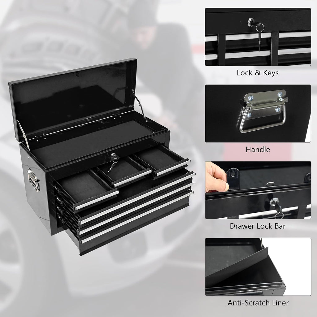 8-Drawer Tool Chest,Rolling Tool Box with Detachable Top Toolbox & Key Lock,Tool Cabinet with Universal Lockable Wheels,Lock Bar,Protective Liner,Metal Storage Cart for Garage,Workshop (Black)