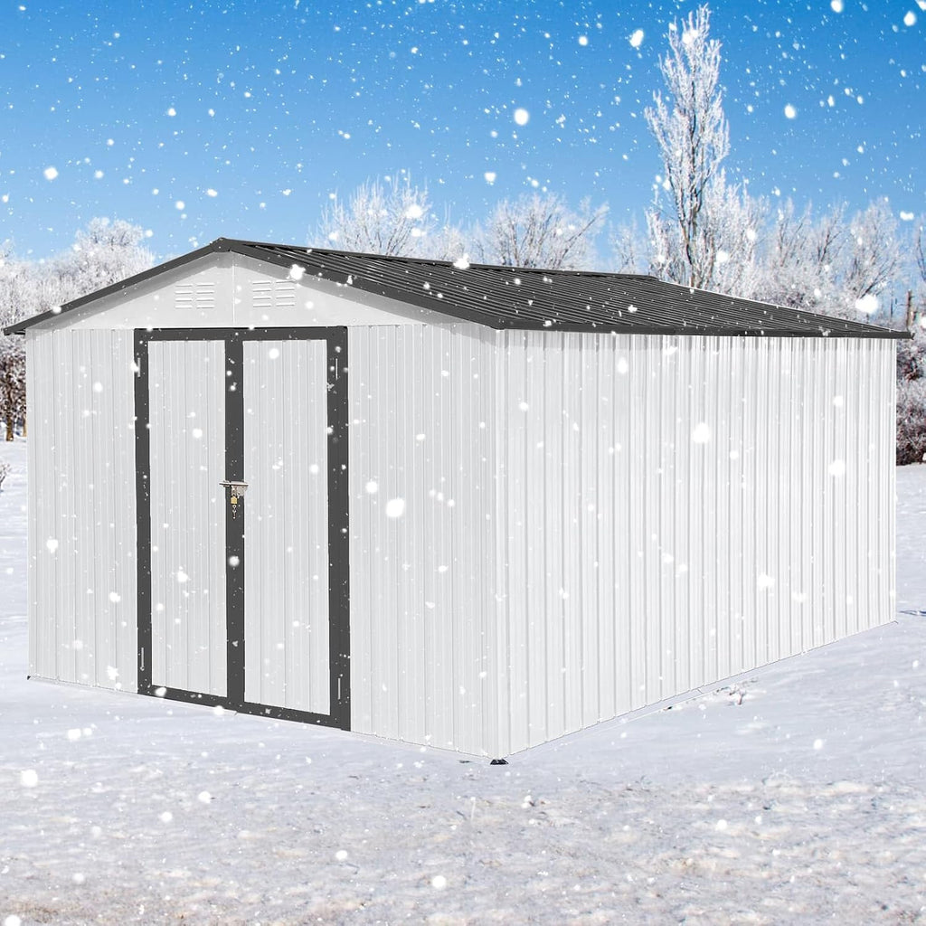 ZeHuoGe 10 X 12 FT Outdoor Storage Shed with Shutter Vent,Large Storage Shed, Heavy Duty Storage House,Garden Tool Shed for Backyard Garden Patio Law (White+Gray)