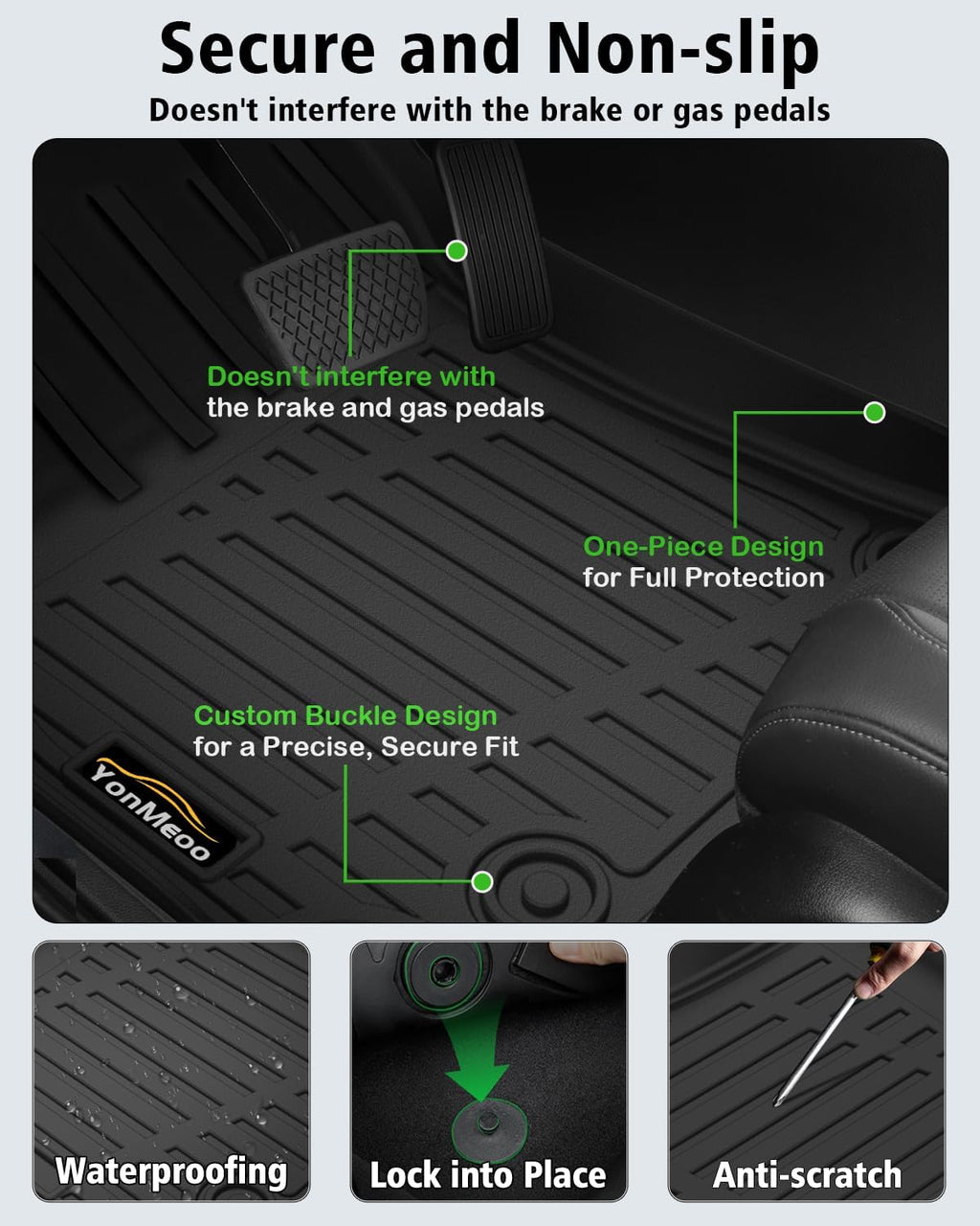 Floor Mats Custom for GMC Acadia 6 Seats 2017-2023 TPE All Weather Cargo Liner with Backrest Mat, 2nd Row Seat Back Protector & Door Sill Guards for Acadia Accessories, Black