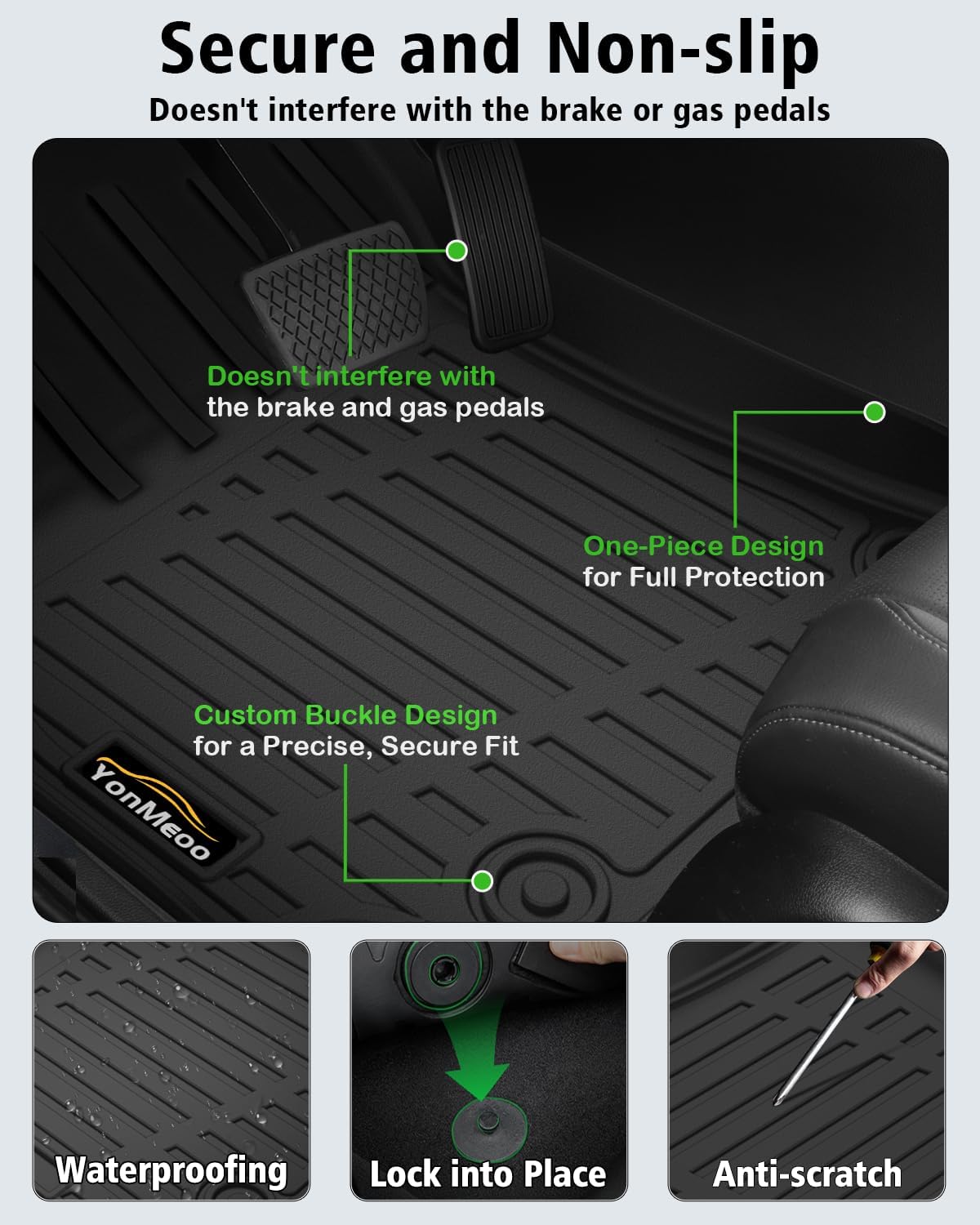 Floor Mats Custom for GMC Acadia 6 Seats 2017-2023 TPE All Weather Cargo Liner with Backrest Mat, 2nd Row Seat Back Protector & Door Sill Guards for Acadia Accessories, Black