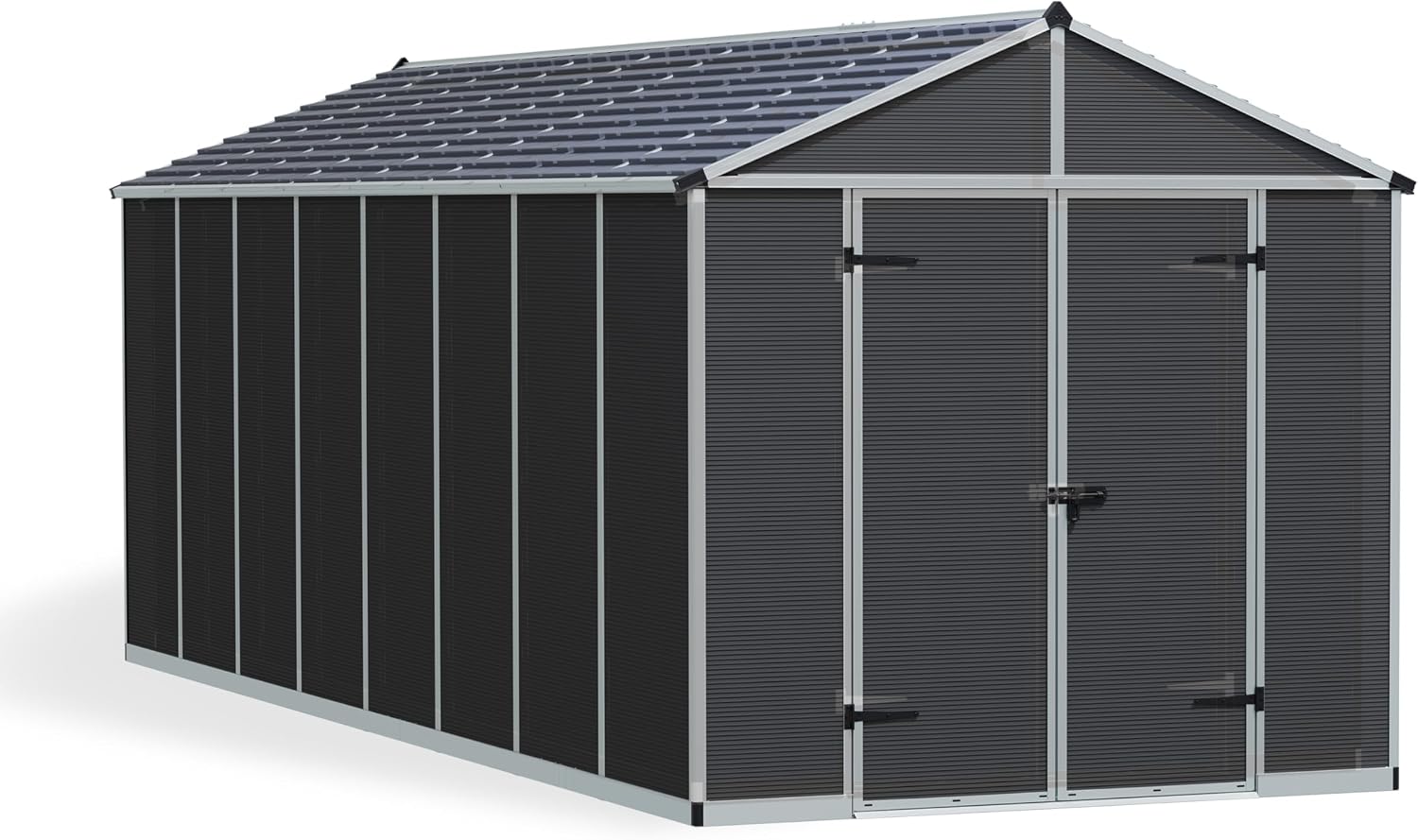 Palram - Canopia Rubicon Storage Shed, 8'x20' DIY Backyard Shed, Gray Polycarbonate Panels and Aluminum Frame, Sheds & Outdoor Storage for Lawn Mower, Bike, Garden Tools, Outdoor Storage Box Shed