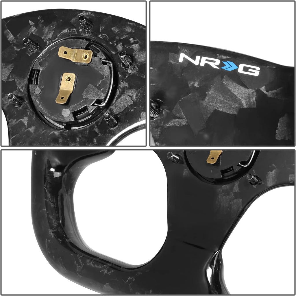 NRG Innovations NRG-ST-009FC-BK Carbon Fiber Steering Wheel Shinny Black Forged 320mm, 3 Spoke Flat Bottom Wheel