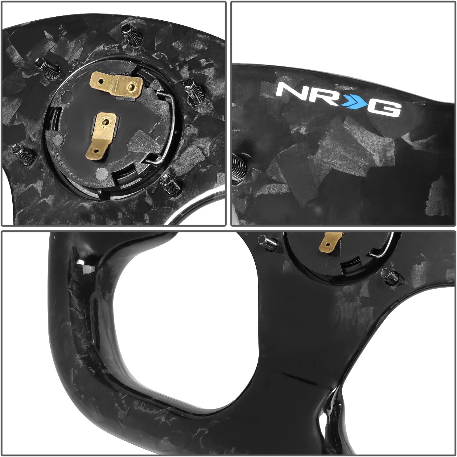 NRG Innovations NRG-ST-009FC-BK Carbon Fiber Steering Wheel Shinny Black Forged 320mm, 3 Spoke Flat Bottom Wheel