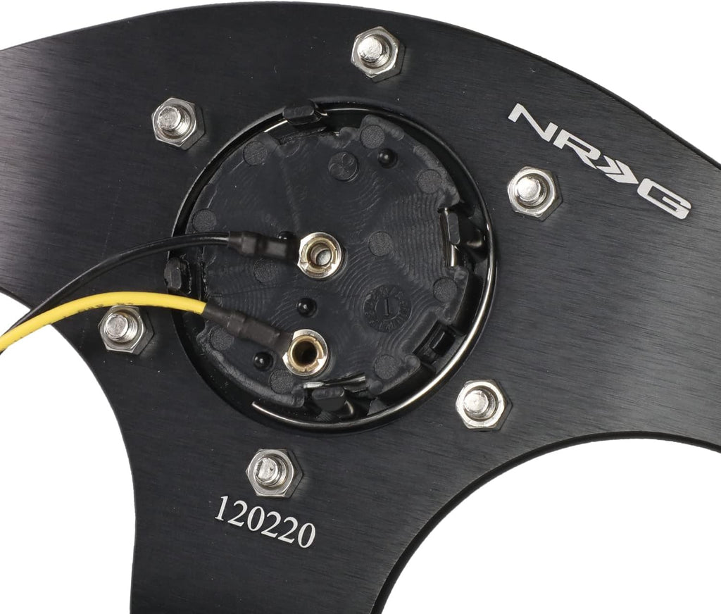 NRG Innovations NRG-RST-024MB-R-Y Reinforced Steering Wheel - 320mm Sport Leather Flat Bottom with Yellow Center Mark