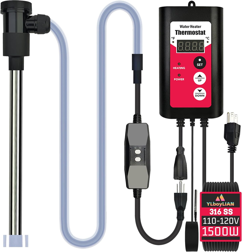1500W Immersion Pool & Hot Tub Water Heater Portable Electric Submersible Heater with Temp Control & GFCI for pond, Inflatable Pool, Above-Ground Pool, Bathtub, baptismal pool and baptistry