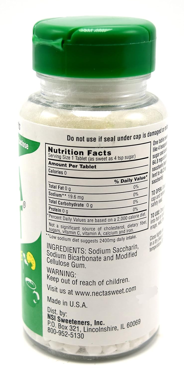 Necta Sweet Saccharin Tablets, 1 Grain, 1000 Tablet Bottle (Pack of 12)