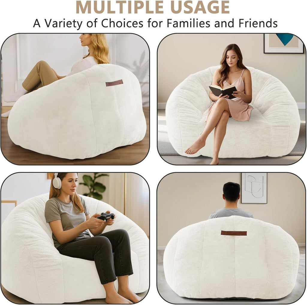Bean Bag Chair for Adults, Soft Faux Fur Giant Beanbag Chairs, Oversized Cozy Bean Bag Couch Large Reading Chair, Comfy Bean Bag Sofa for Living Room, Bedroom & Dorm, Beige