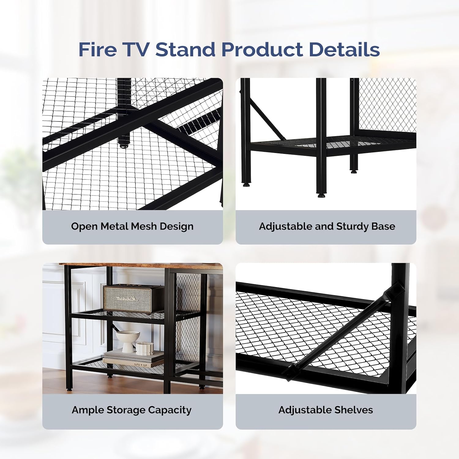 Bonnlo Industrial Fireplace TV Stand, 58' Entertainment Center with 18' Electric Fireplace Heater, TV Console with Open Metal Mesh Frame & Shelves up for 70 Inch TVs, Rustic Brown