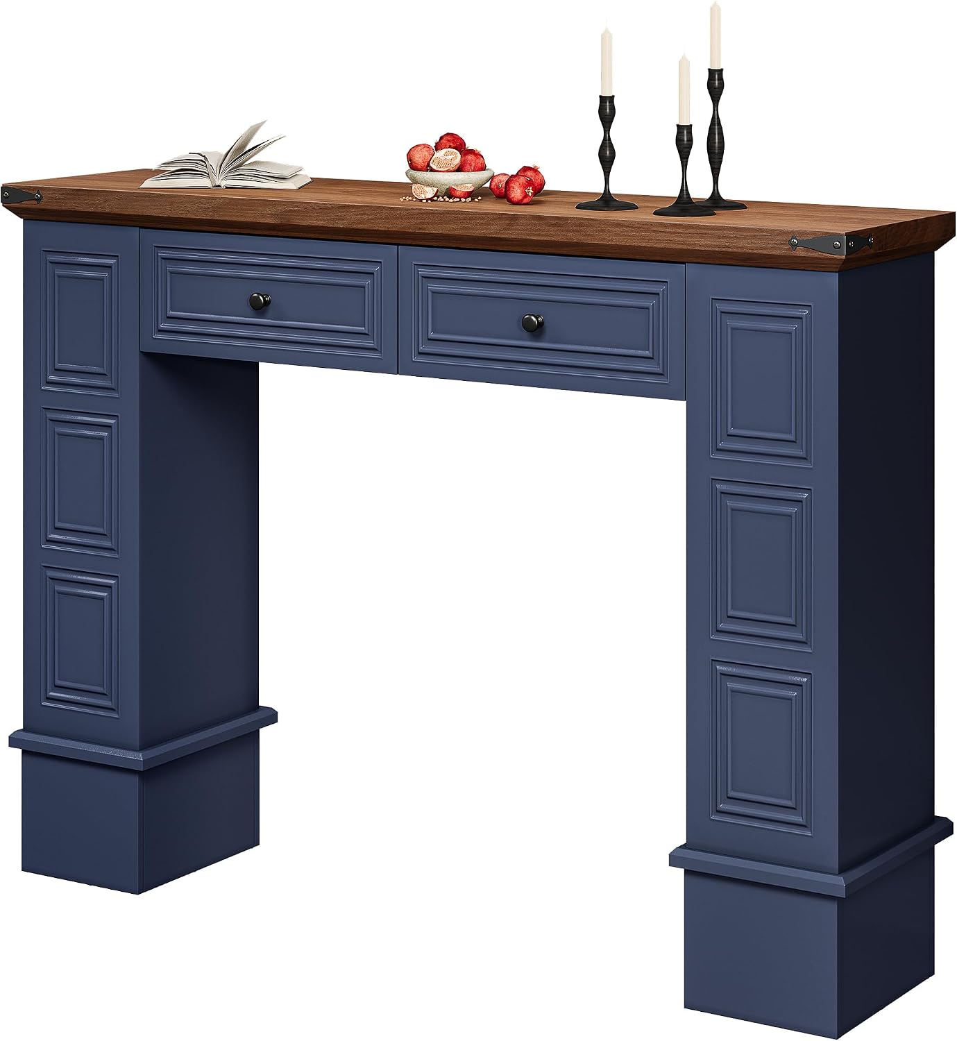 YITAHOME Farmhouse Console Table for Entryway with Storage, Narrow Long Sofa Table Furniture with Non-tip Kit, Behind Couch Table for Hallway, Living Room & Bedroom, Navy Blue & Walnut