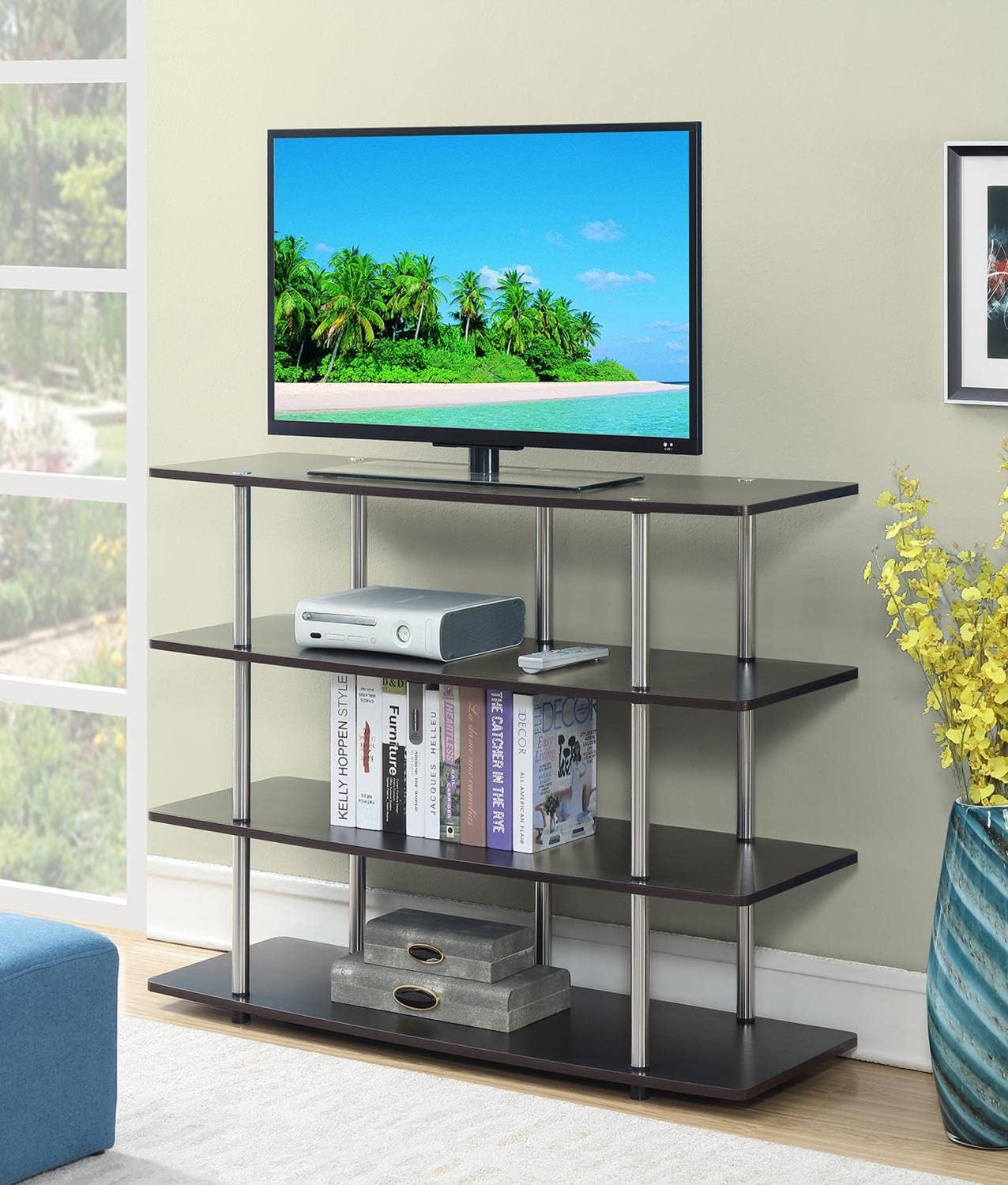 Convenience Concepts Designs2Go No Tools XL Highboy 4-Tier TV Stand 47.25' - Entertainment Center for TVs up to 55 Inches, Modern TV Console with Shelves for Living Room, Family Room, Espresso