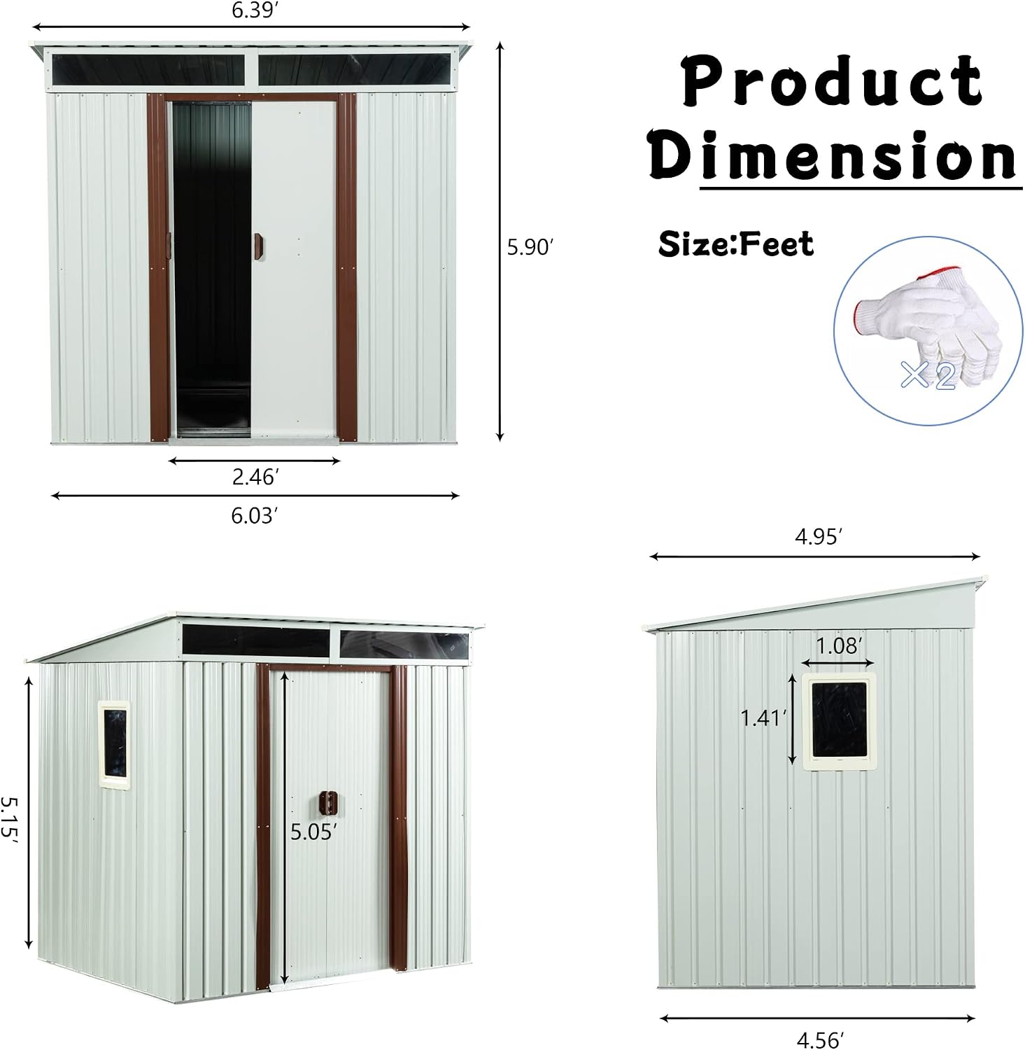 6.4 x 5ft Outdoor Storage Shed,Steel Garden Tool Shed with Floor Frame & Double Lockable Doors,Metal Outdoor Storage Clearance for Backyard Patio Lawn (White-Side Window)