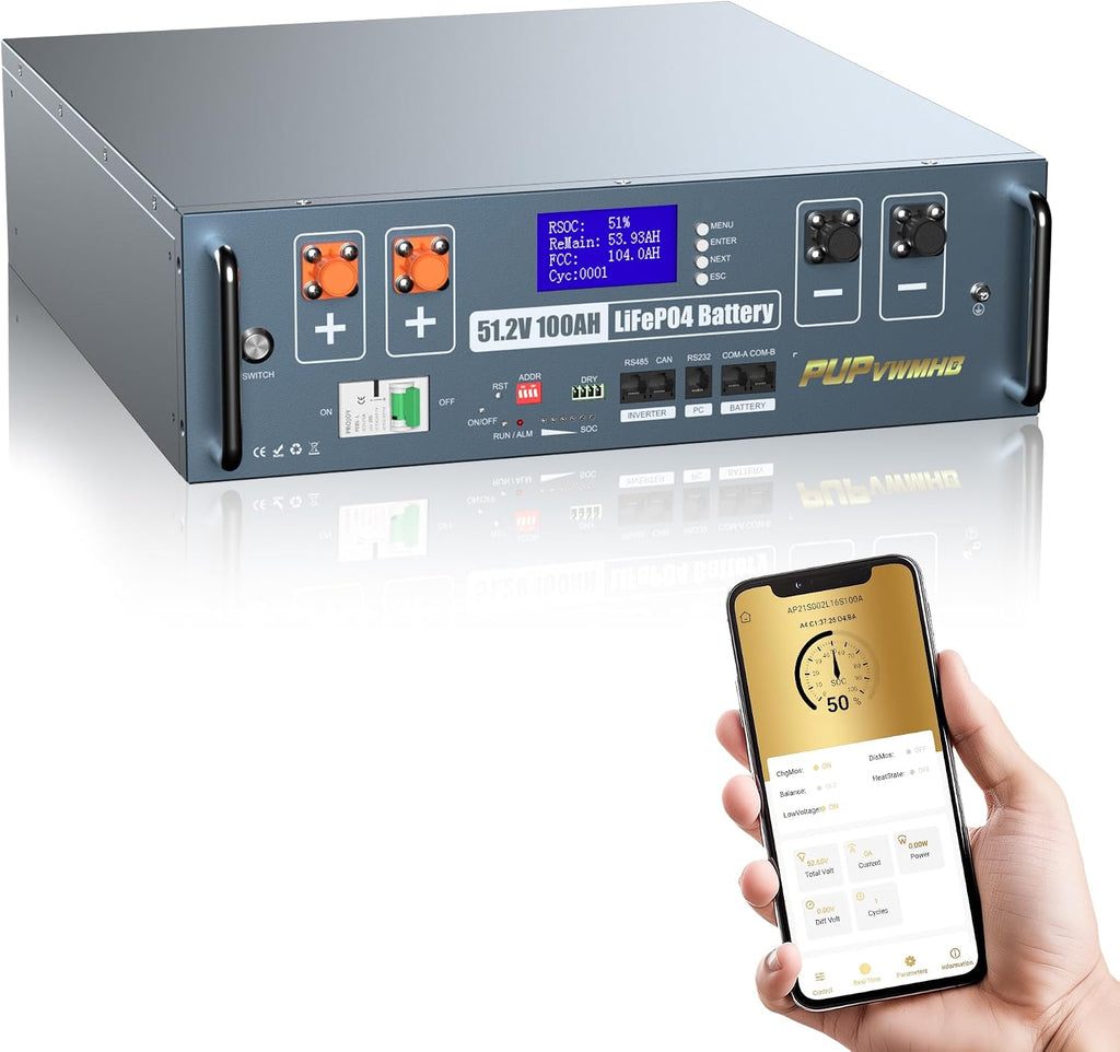 48V 100AH Lithium LiFePO4 Battery,Wifi/Bluetooth, Auto Fire Suppression,Built-in 100A BMS, 5120Wh Server Rack Battery with 3U Rack Mount Kit. for Solar Energy Storage, Home Backup Power