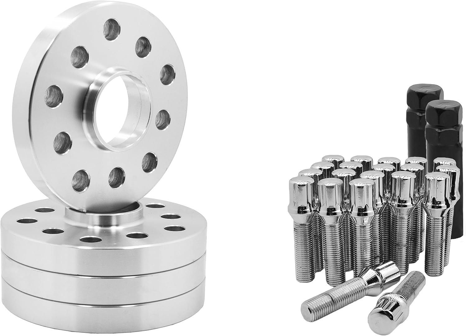 4 Pc 5x112 MM Hub Centric 20 MM Wheel Spacers 66.6 Wheel Bore + Chrome M14x1.5 Conical Spline Tuner Bolts Aftermarket Wheels Works with Audi 2009 + A4 A5 A6 A7 A8 S4 S5 S6 S7 + More