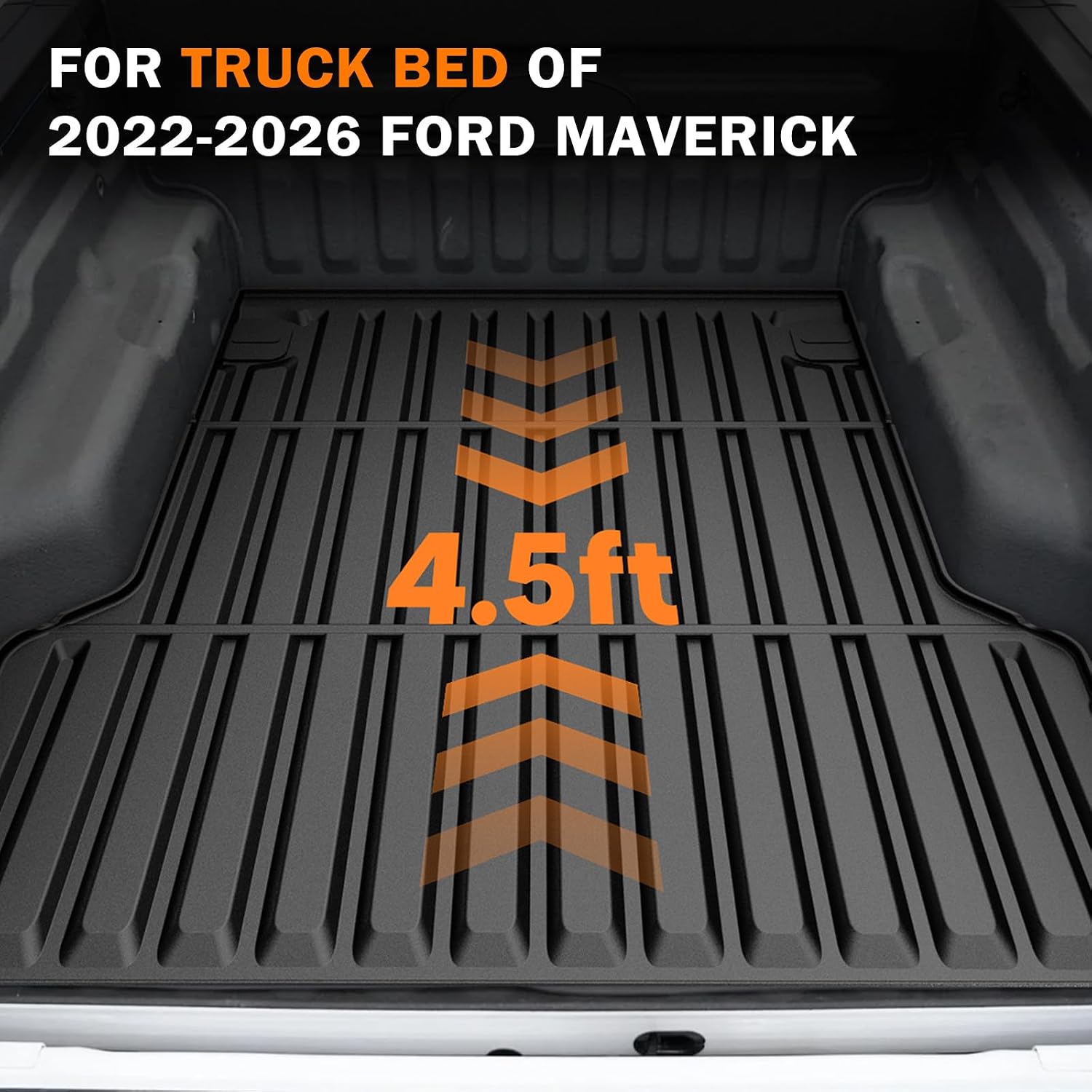 KUST Floor Mats Truck Bed Liner for 2022-2025 2026 Ford Maverick Accessories (Gas Only), 4.5FT Bed Mat & All Weather Floor Liners & Tailgate Mat, Full Set Truck Mats TPE Rubber, Raised Edge