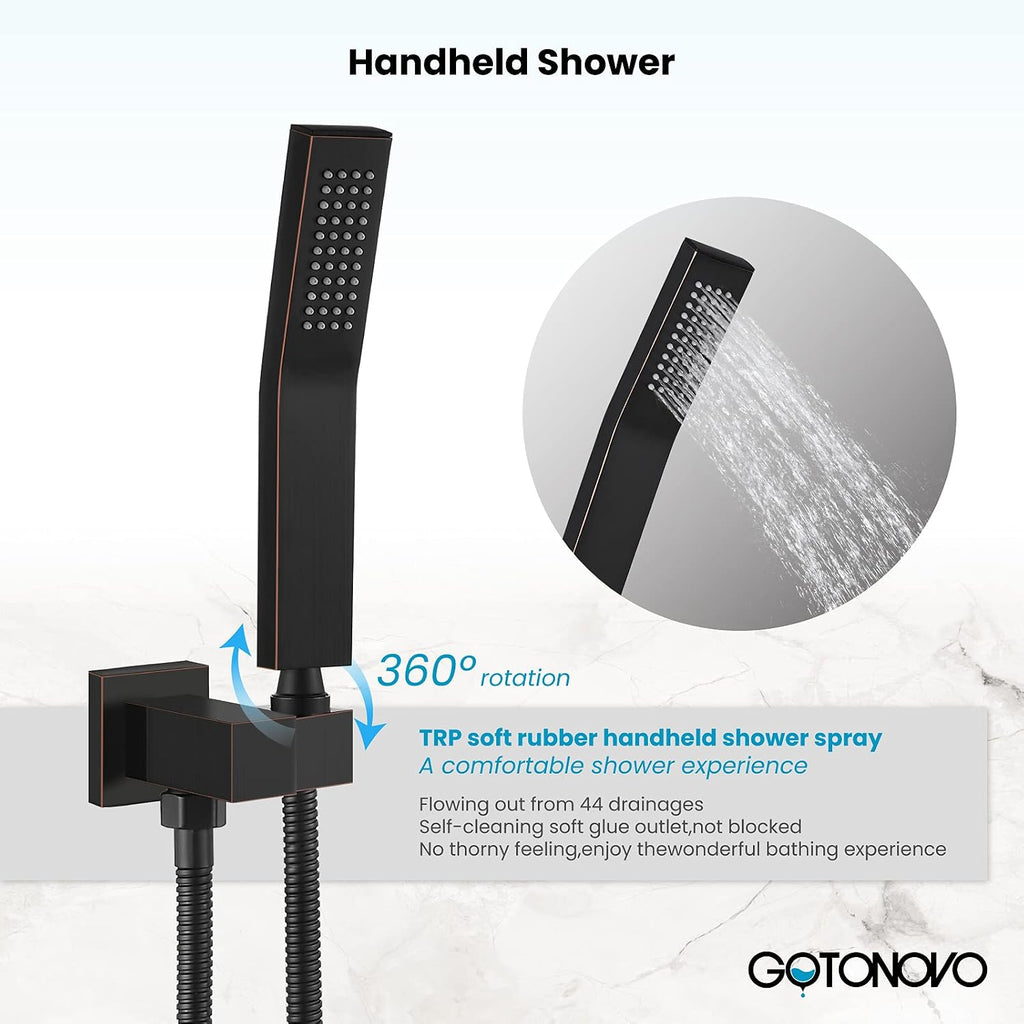 gotonovo Rainfall Bathroom Shower System Rain Shower Head and Handle Set Wall Mounted Shower Complete Combo Solid Brass Pressure Balancing Shower Mixer Valve 10 Inch Oil Rubbed Bronze