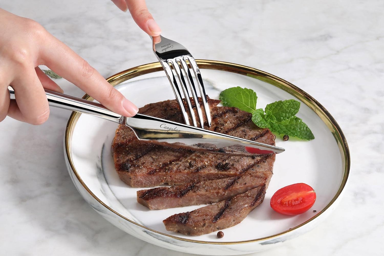 Cangshan 1027037 Rain II Series 103-Piece Stainless Steel 18/10 Forged Flatware Set