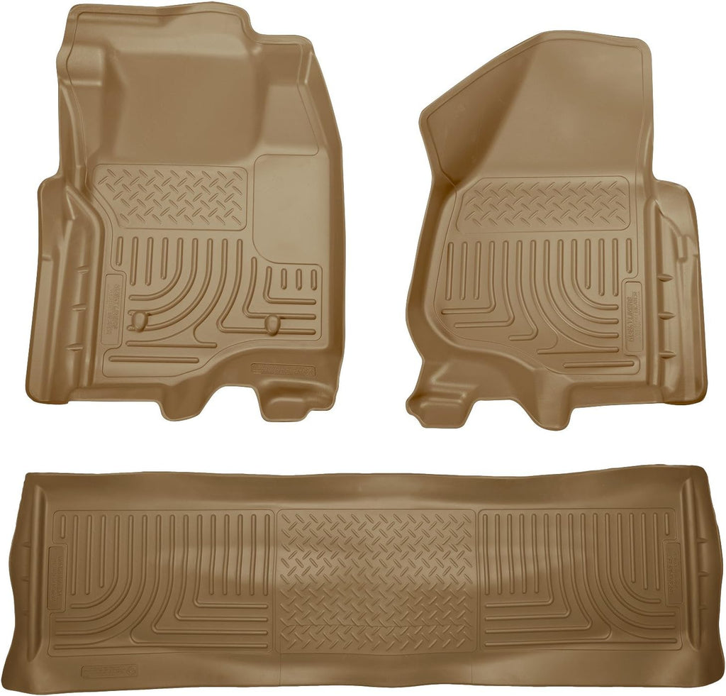 Husky Liners Weatherbeater Floor Mats | Fits 2011-2012 Ford F-250, F-350 Crew CAB ONLY (Footwell Coverage) | Front & 2nd Row, 3-pc Tan - 98713
