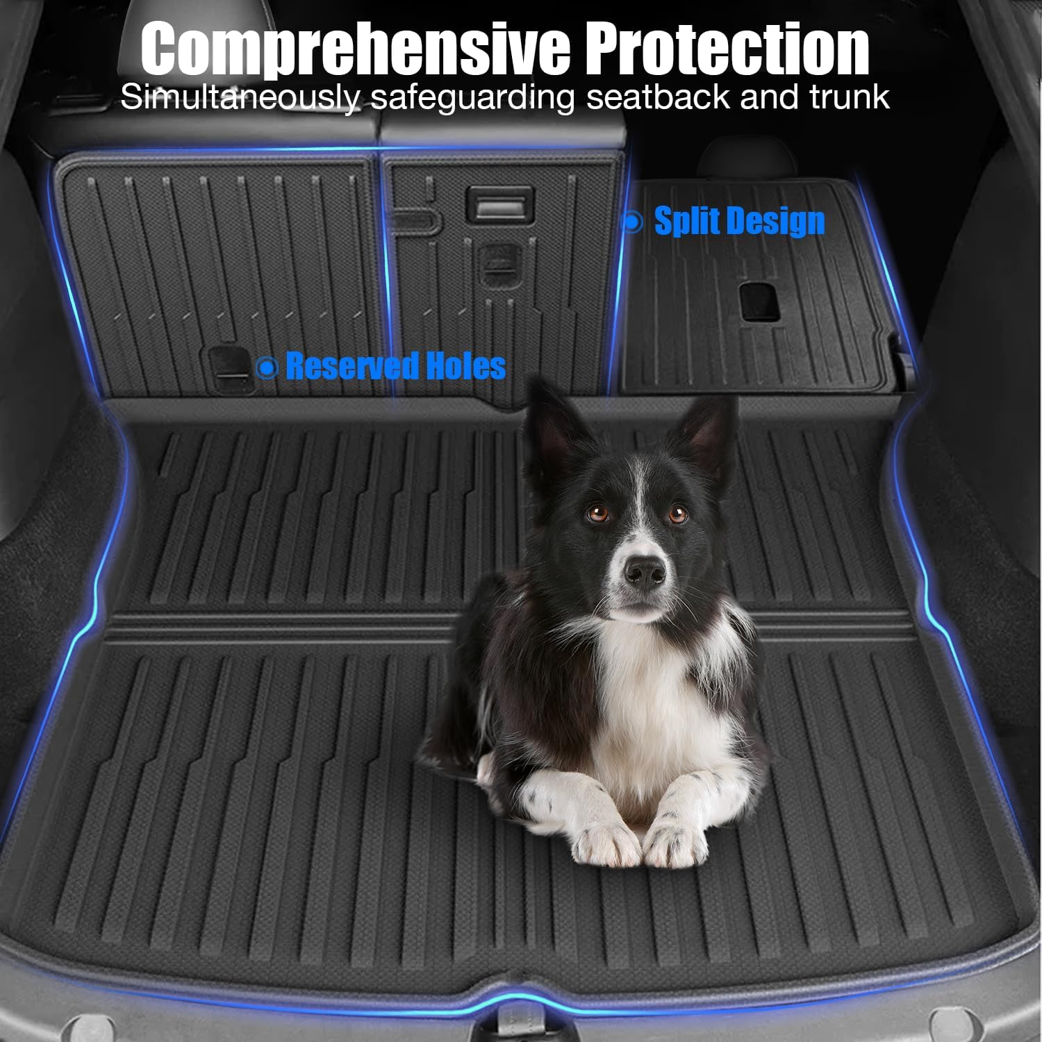 All-Weather Floor Mats Compatible with Tesla Model Y Juniper 2025 2026 (Not for Standard),TPE Set with Trunk Sill Protector & Rear Seat Back Cover, Custom Fit for 5-Seater(8PCS)