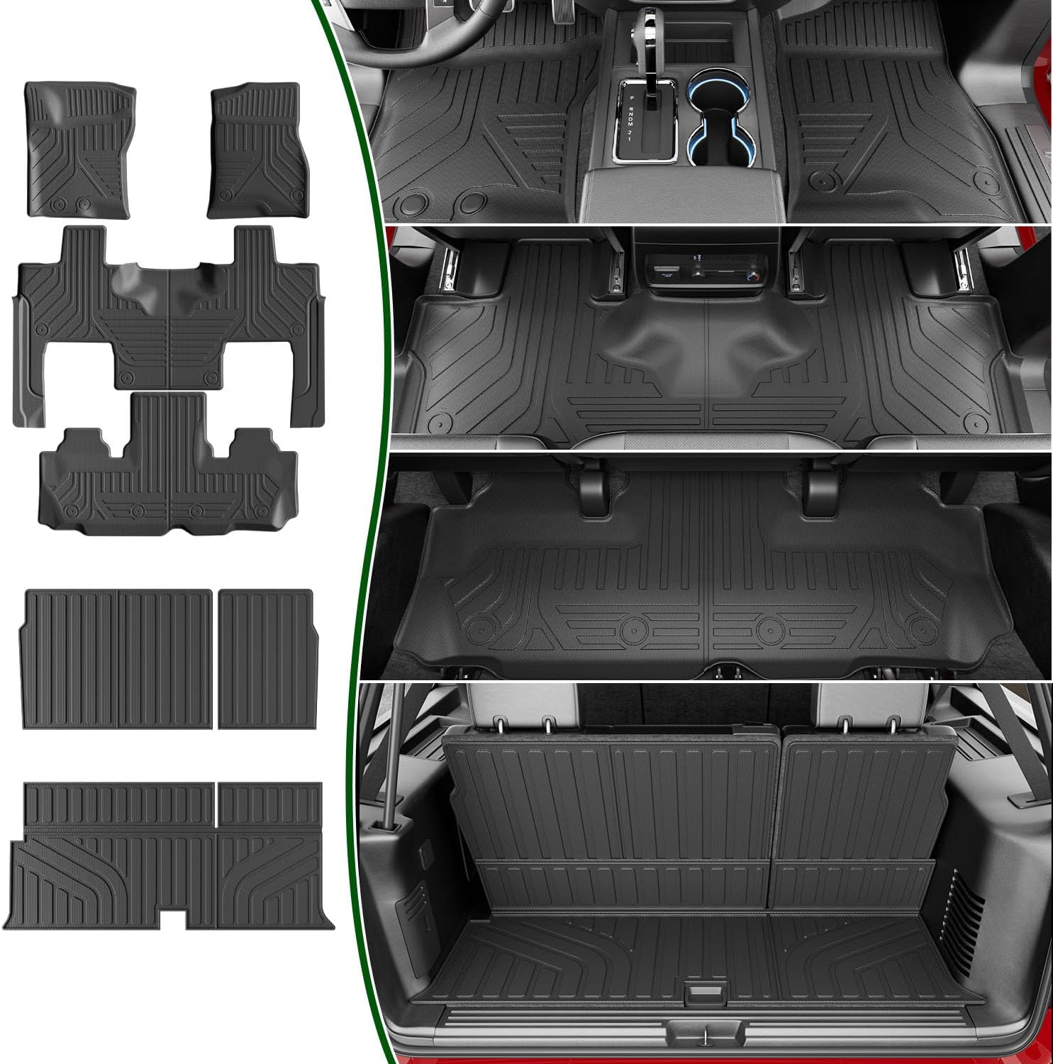 xipoqix 7-Seat Floor Mat Compatible with 2003-2017 Ford Expedition Floor Liner Lincoln Navigator Electric Replacement for 2003-2017 Ford Expedition Accessories (Trunk Mat+3rd Backrest Mats+Floor Mats)