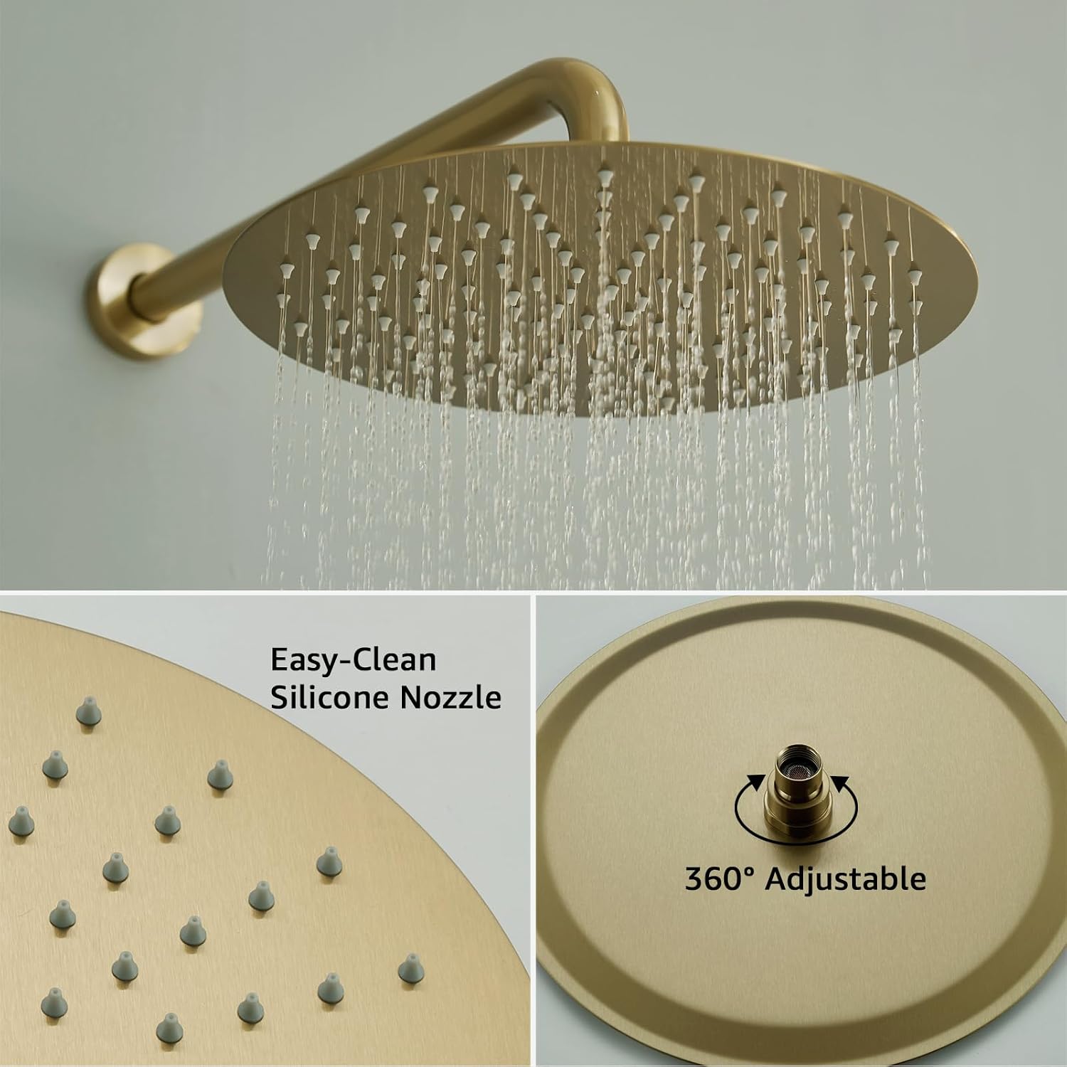 Iriber Brushed Gold Shower System Wall Mounted Shower Faucet Mixer Set with 12 Inches Rain Shower head and Handheld, Bathroom Modern Rainfall Shower Trim Kit (Contain Valve Cartridge)