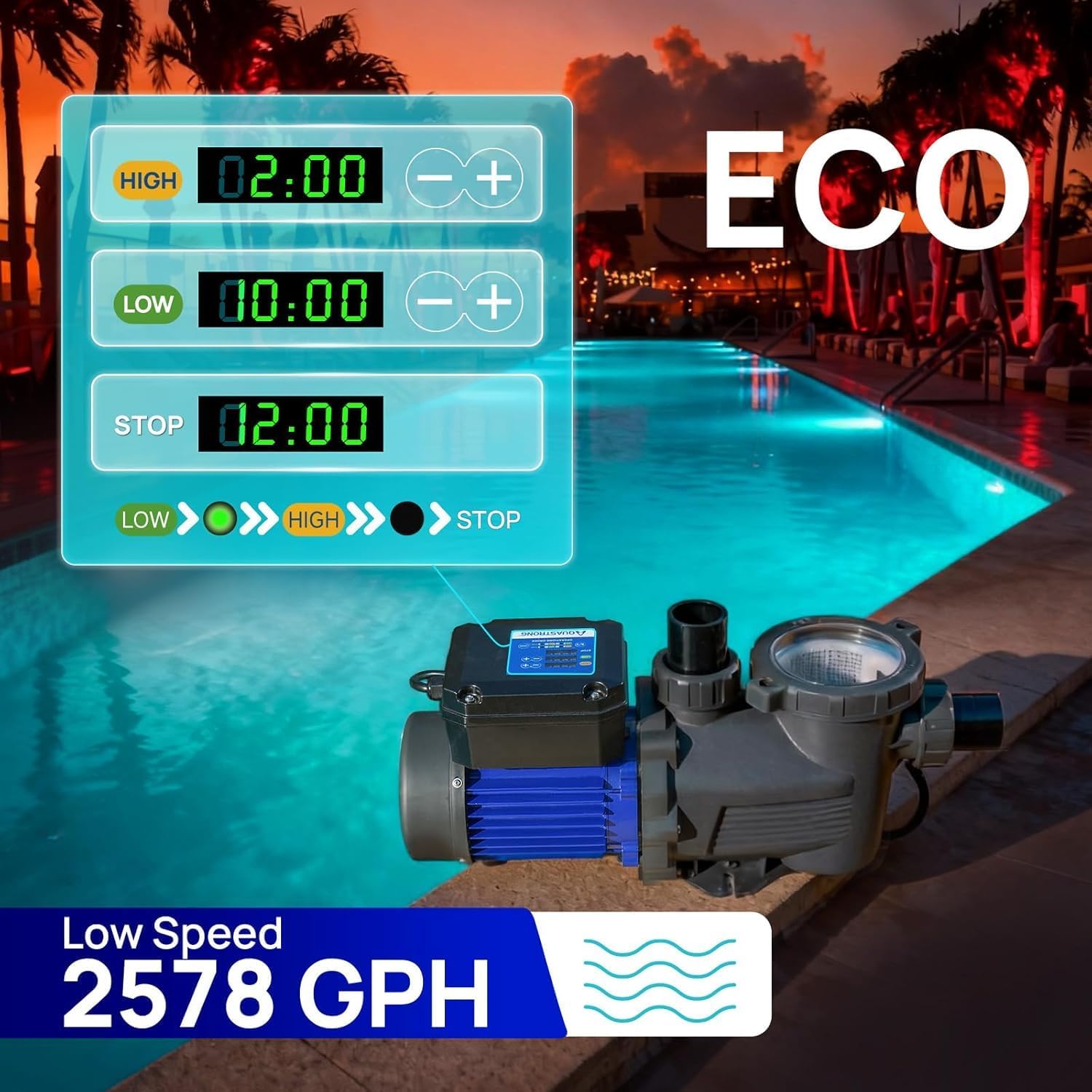Aquastrong In/Above Ground Pool Pump Dual Speed with Timer High Flow Self Primming Swimming Pool Pump,Blue
