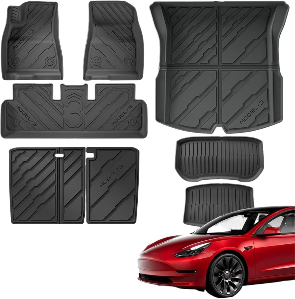 Compatible with Tesla Model 3 Highland 2024 2025+ TPE Floor Mats & Cargo Liner Trunk Mat Backrest Mats(11PCS Full Set)
