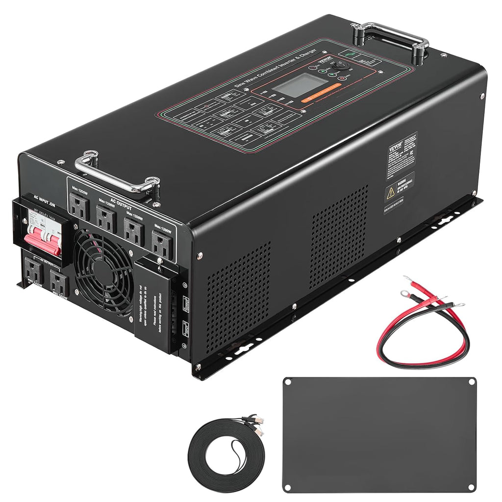 VEVOR Pure Sine Wave Inverter Charger, 5000 Watt, DC 24V to AC 120V, Battery Charger with LCD Display, Remote Control, Solar Inverter for Off-Grid Solar RV Boat Home, Compatible with Various Batteries