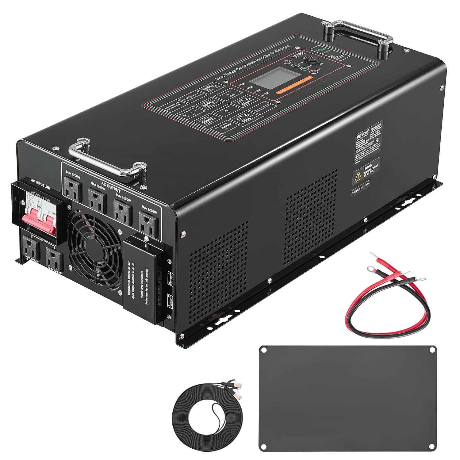 VEVOR Pure Sine Wave Inverter Charger, 5000 Watt, DC 24V to AC 120V, Battery Charger with LCD Display, Remote Control, Solar Inverter for Off-Grid Solar RV Boat Home, Compatible with Various Batteries