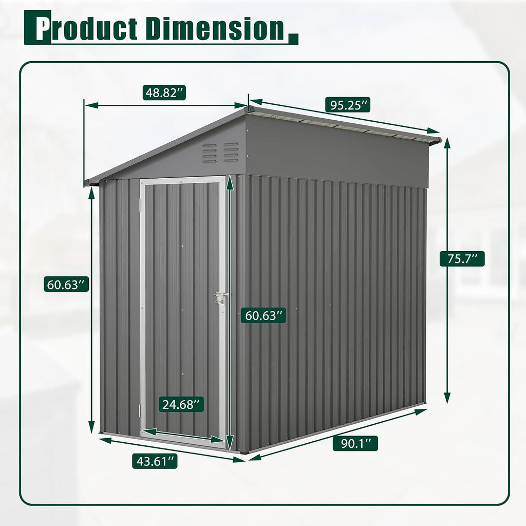 KELRIA 4 x 8 FT Metal Outdoor Storage Shed w/Foundation, Lean to Storage Sheds with Lockable Door and Air Vents, All Weather Waterproof Garden Tool House for Backyard, Patio, Lawn, Gray