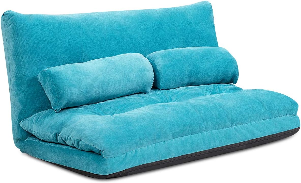 Giantex Adjustable Floor Sofa Couch, Multi-Functional 6-Position Foldable Lazy Sofa Sleeper Bed, Blue, Corduroy, Iron Frame, 70.5' x 42.5' x 7'