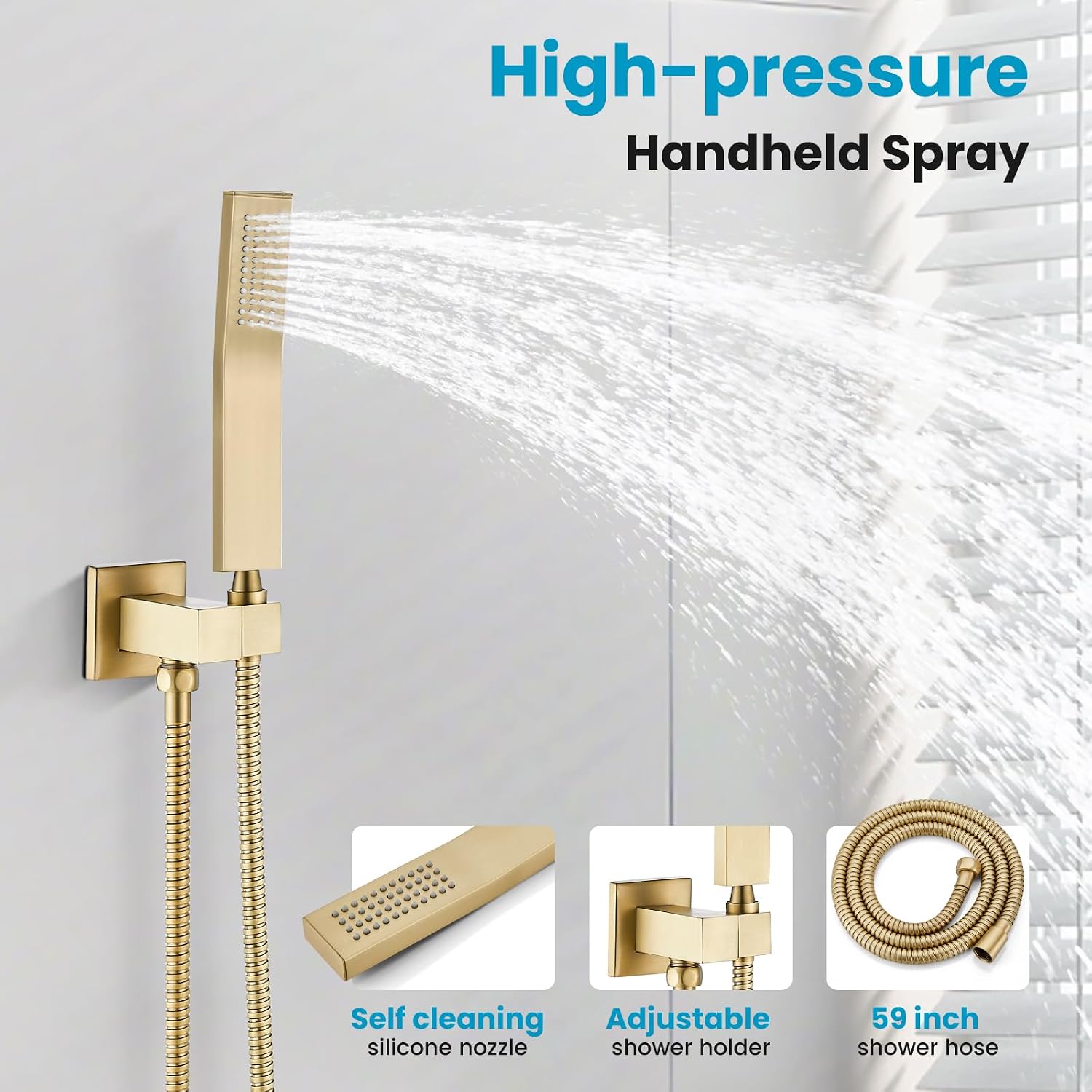 gotonovo Rainfall Bathroom Shower System Rain Shower Head and Handle Set Wall Mounted Shower Complete Combo Solid Brass Pressure Balancing Shower Mixer Valve 10 Inch Brushed Gold